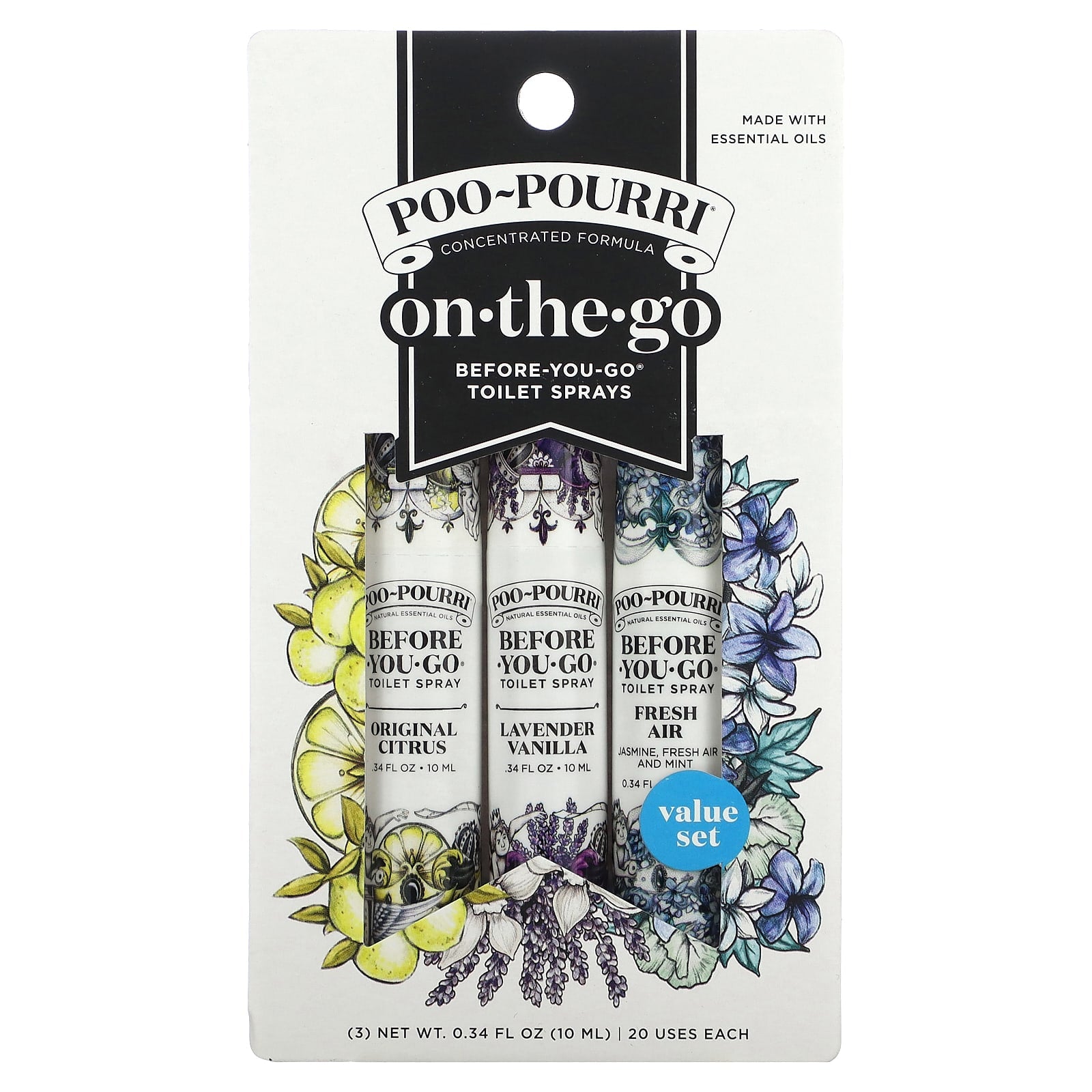 Poo-Pourri, On-The-Go, Before-You-Go® Toilet Sprays, Value Set, 3 Sprays, 0.34 fl oz (10 ml) Each