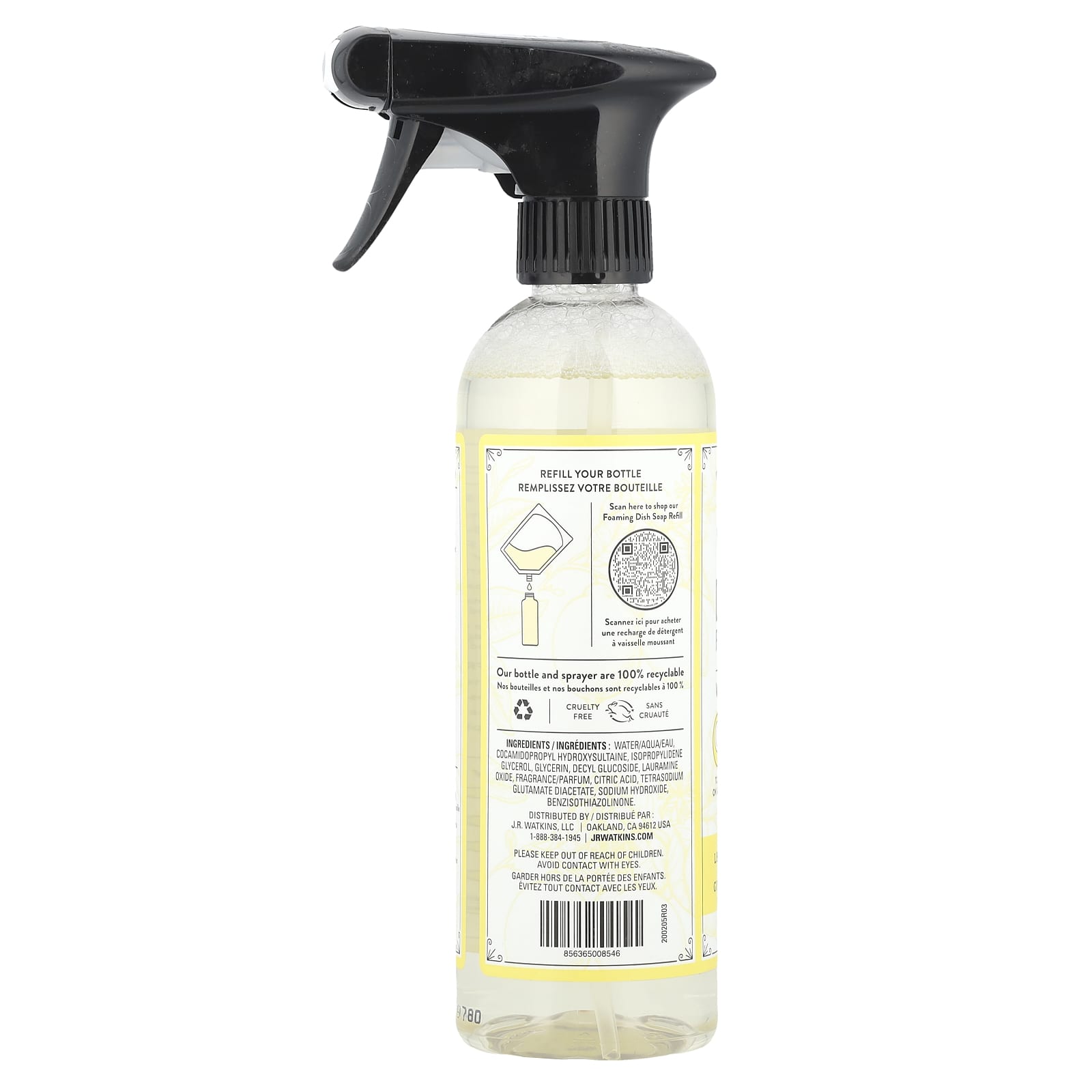 J R Watkins, Dish Soap Foam & Spray, Lemon, 16 fl oz (473 ml)