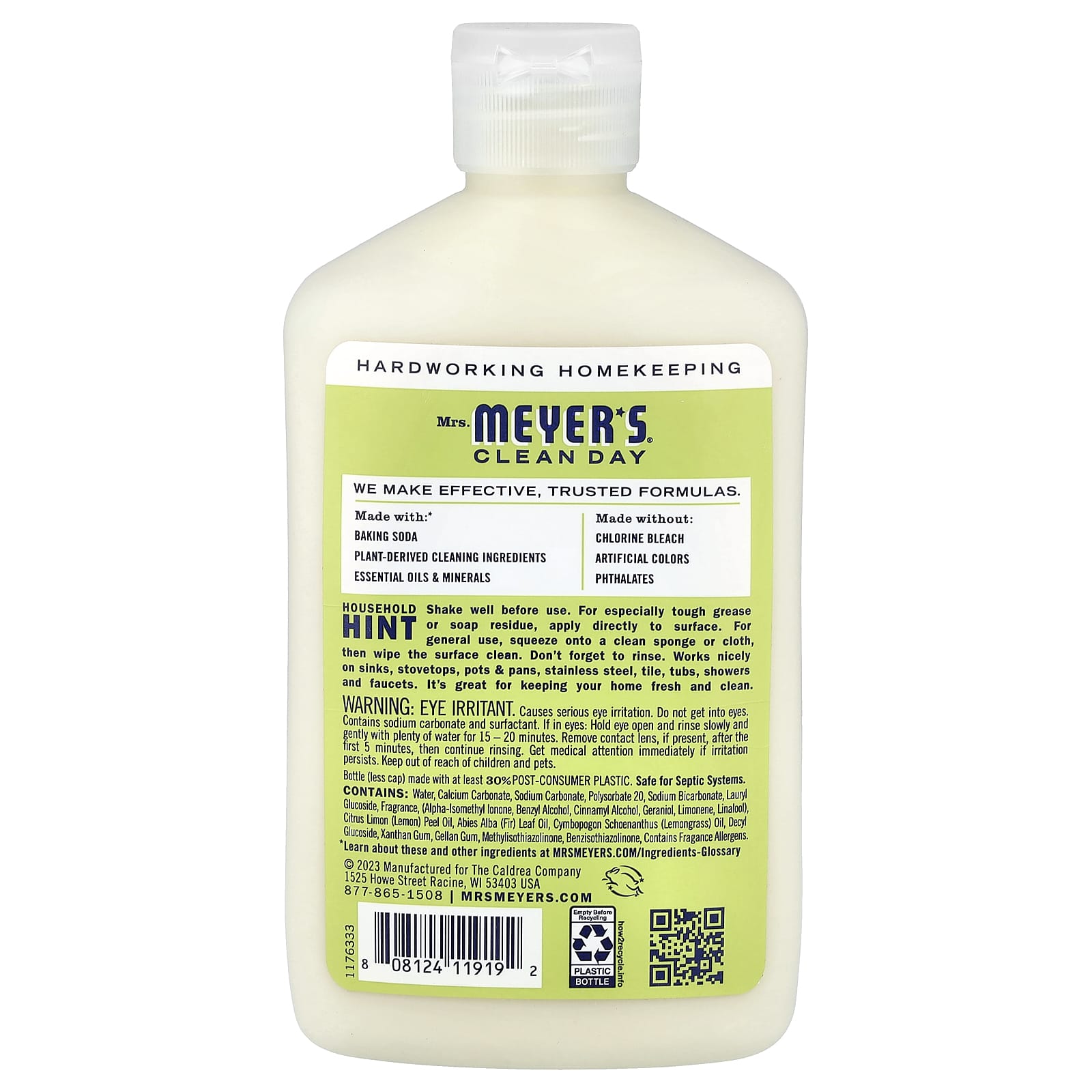 Mrs. Meyers Clean Day, Baking Soda Cream Cleanser, Lemon Verbena, 16 fl oz (473 ml)
