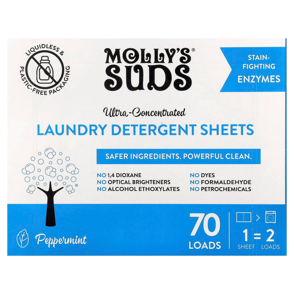Molly's Suds, Laundry Detergent Sheets, Ultra-Concentrated, Peppermint, 35 Sheets
