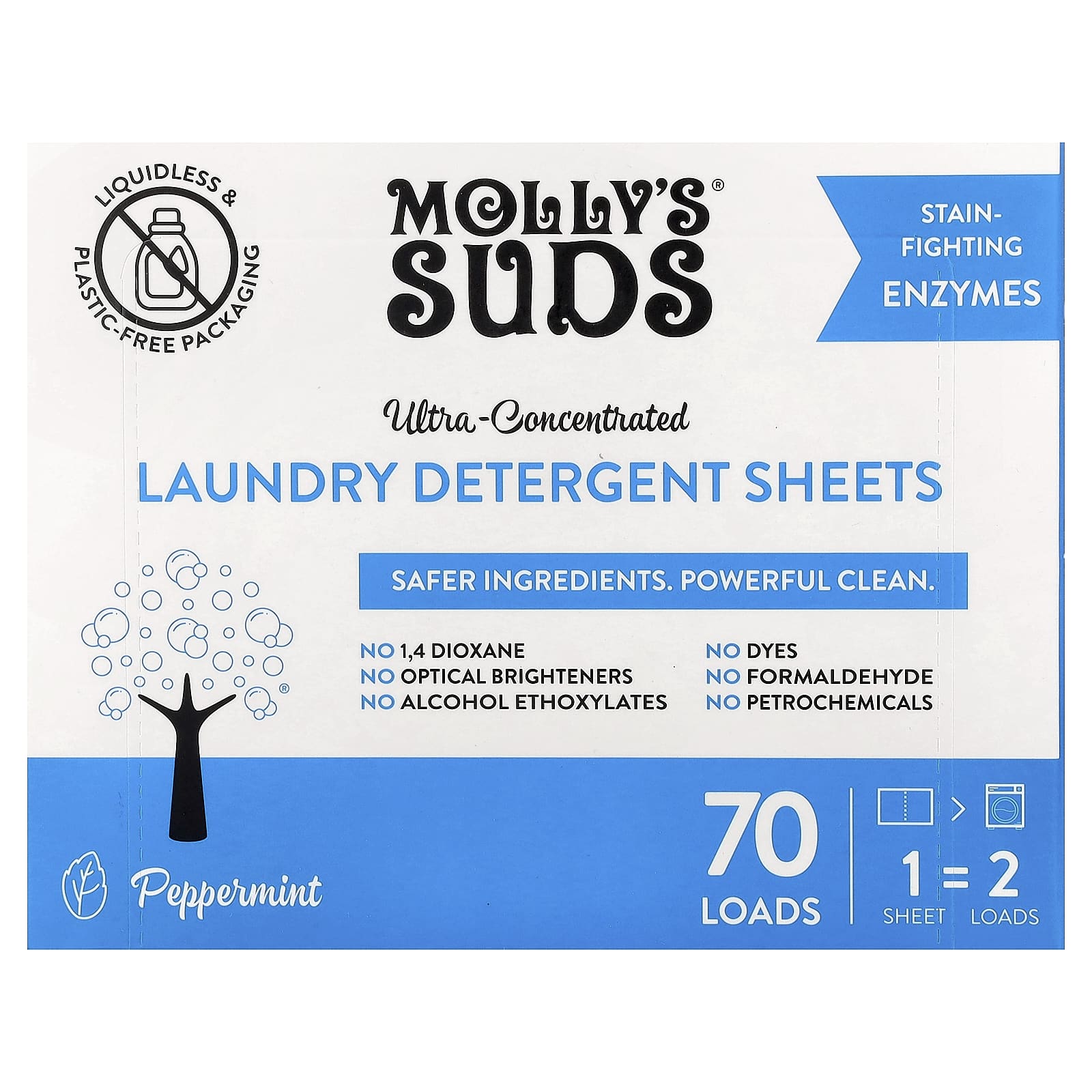 Molly's Suds, Laundry Detergent Sheets, Ultra-Concentrated, Peppermint, 35 Sheets