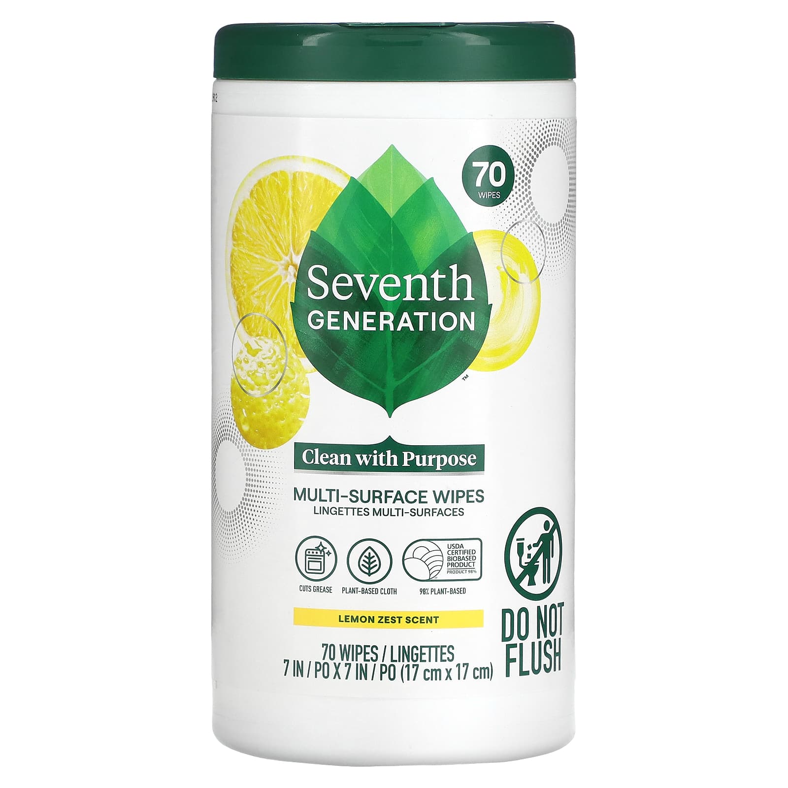 Seventh Generation, Multi-Surface Wipes, Lemon Zest, 70 Wipes