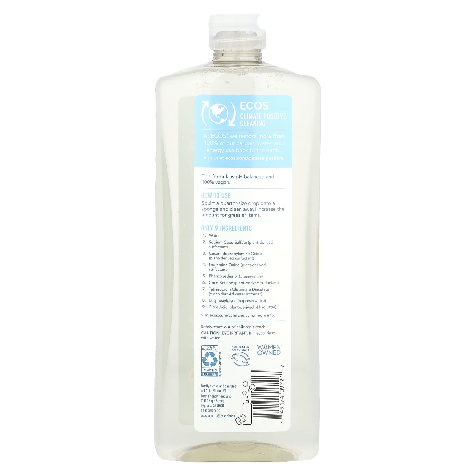 Earth Friendly Products, ECOS®, Plant Powered Dish Soap, Free & Clear, 25 fl oz (739 ml)