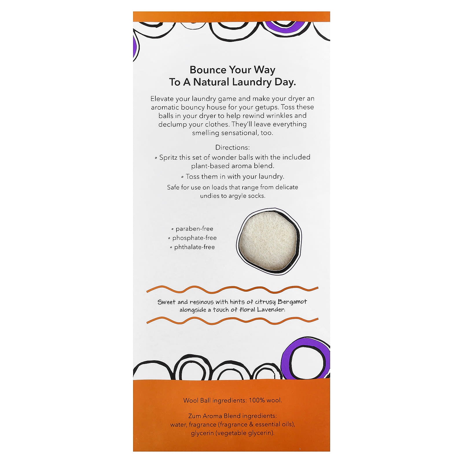 ZUM, Wool Dryer Balls with Aroma Blend, Amber, 3 Wool Balls Plus 1 Aroma Blend, 8.5 oz