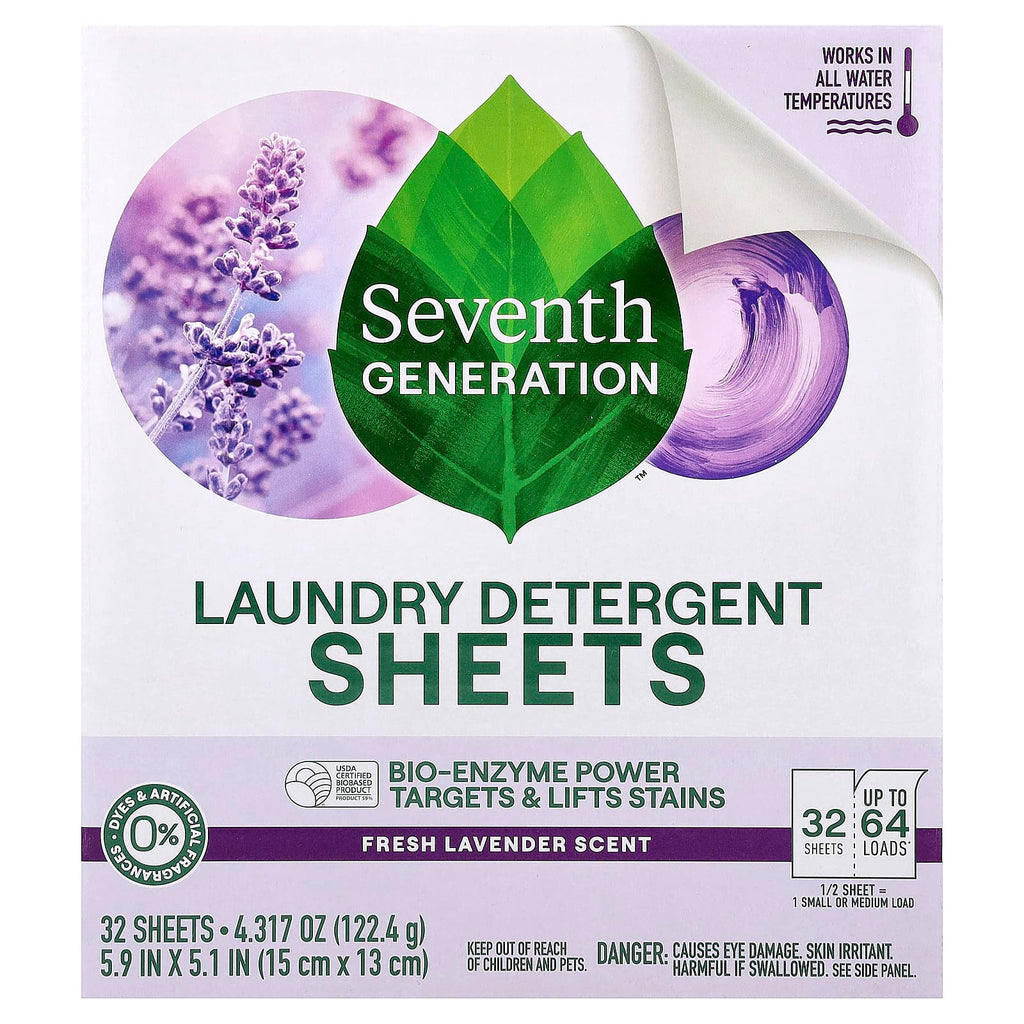 Seventh Generation, Laundry Detergent Sheets, Fresh Lavender, 32 Sheets, 4.317 oz (122.4 g)