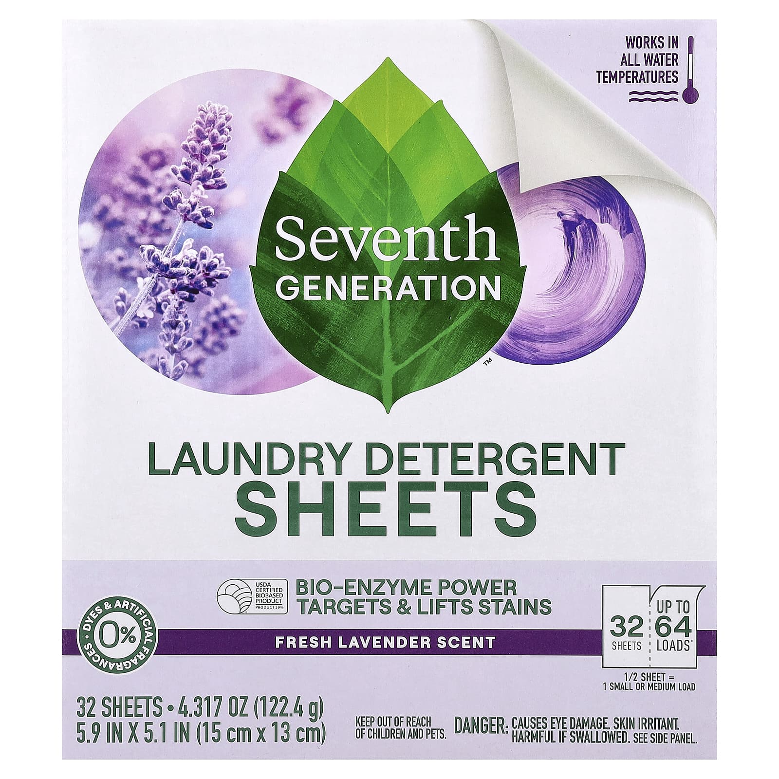 Seventh Generation, Laundry Detergent Sheets, Fresh Lavender, 32 Sheets, 4.317 oz (122.4 g)