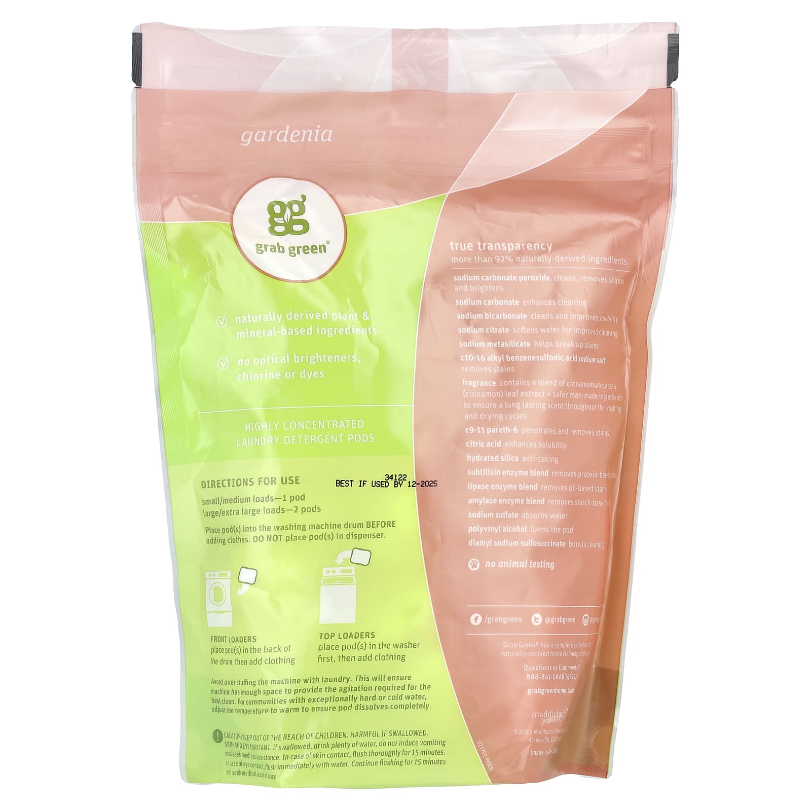 Grab Green, 3-in-1 Laundry Detergent Pods, Gardenia, 24 Loads, 13.5 oz (384 g)