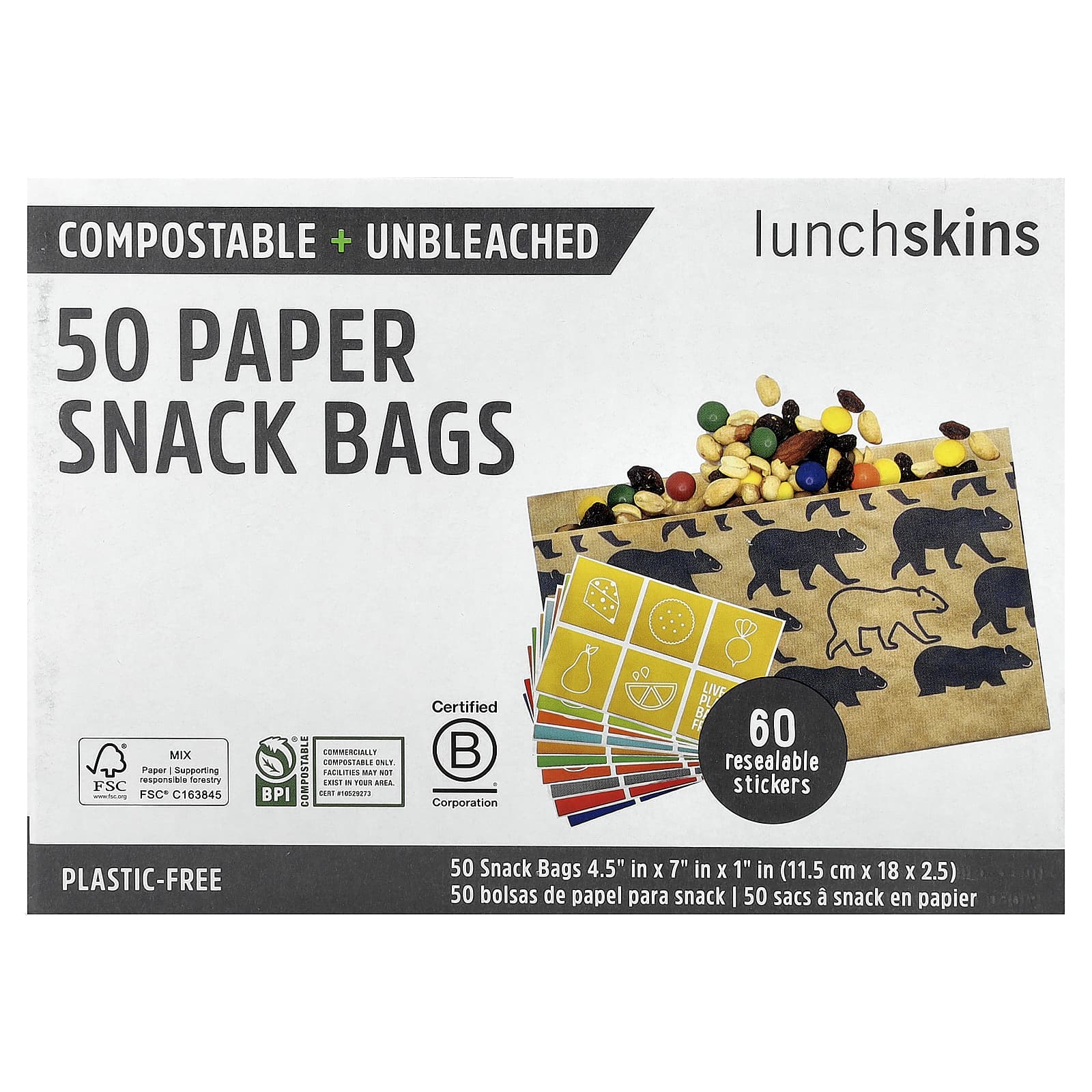 Lunchskins, Paper Snack Bags, Bears, 50 Bags