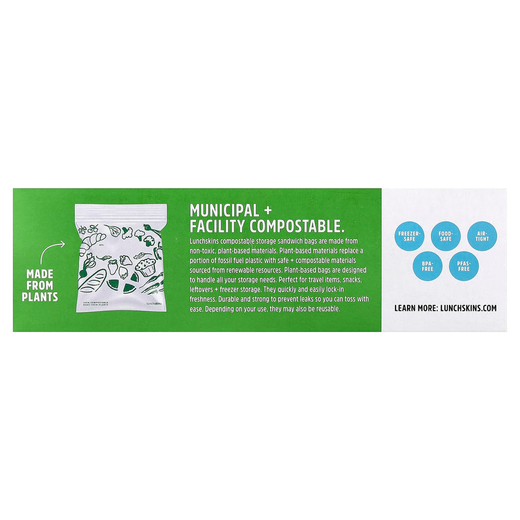 Lunchskins, Compostable Sandwich Zipper Bags, 50 Bags