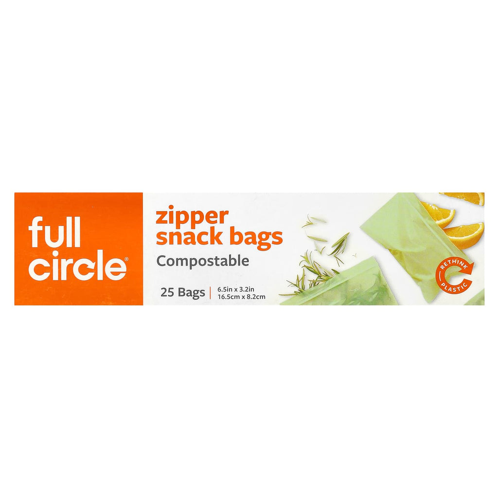 Full Circle, Zipper Snack Bags, Compostable , 25 Bags