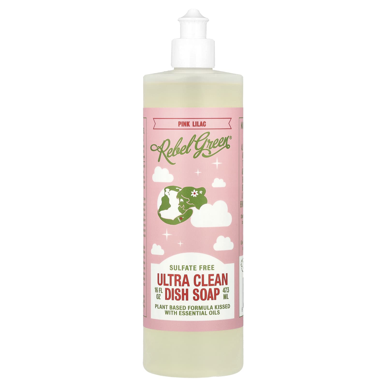 Rebel Green, Ultra Clean Dish Soap, Pink Lilac, 16 fl oz (473 ml)