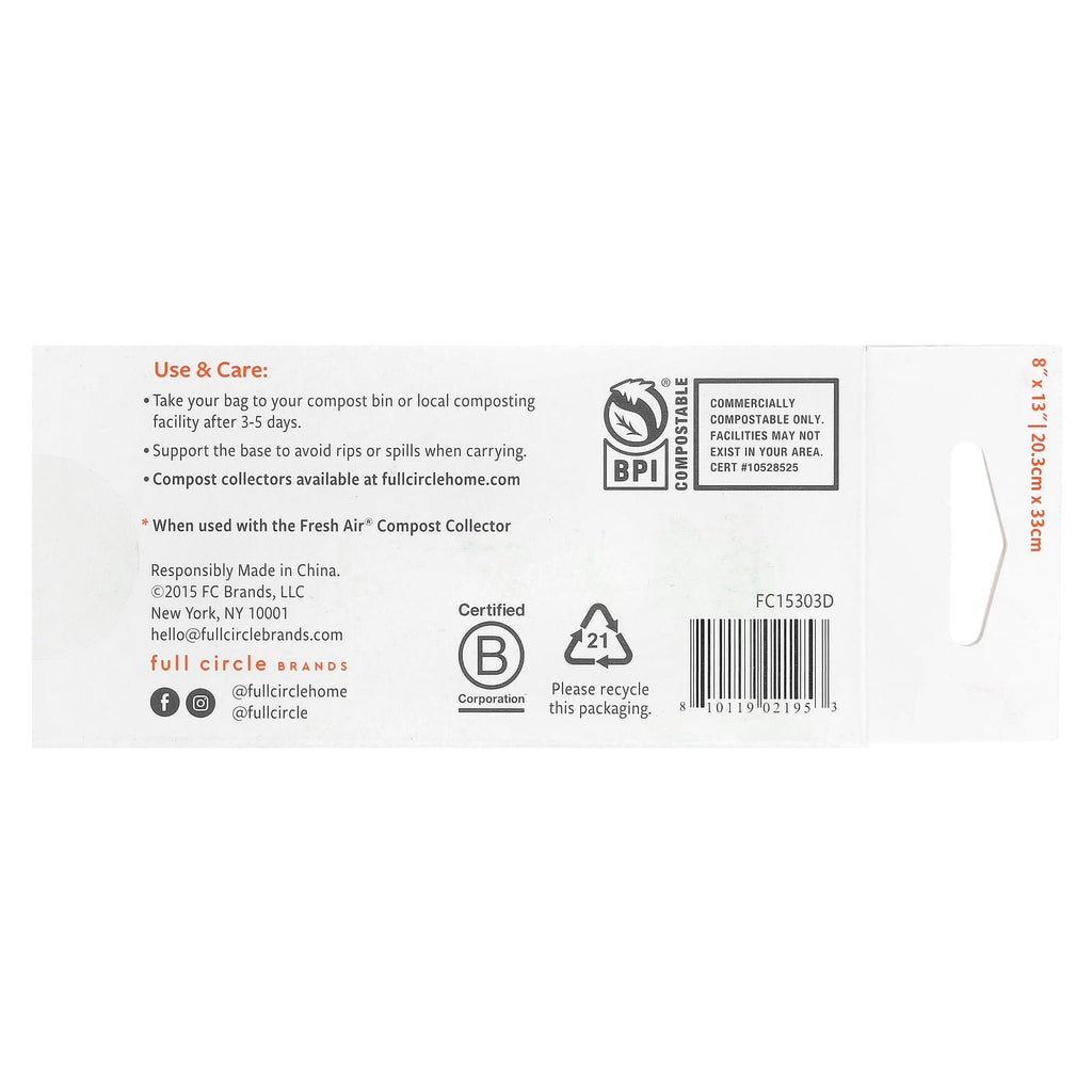 Full Circle, Fresh Air™, Compostable Food Waste Bags, Unscented , 25 Bags