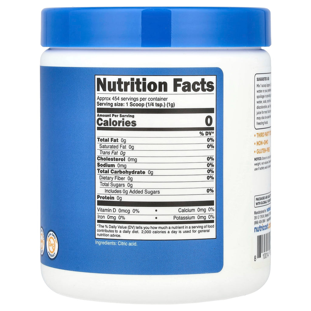 Nutricost, Citric Acid, Unflavored, 16.2 oz (454 g)