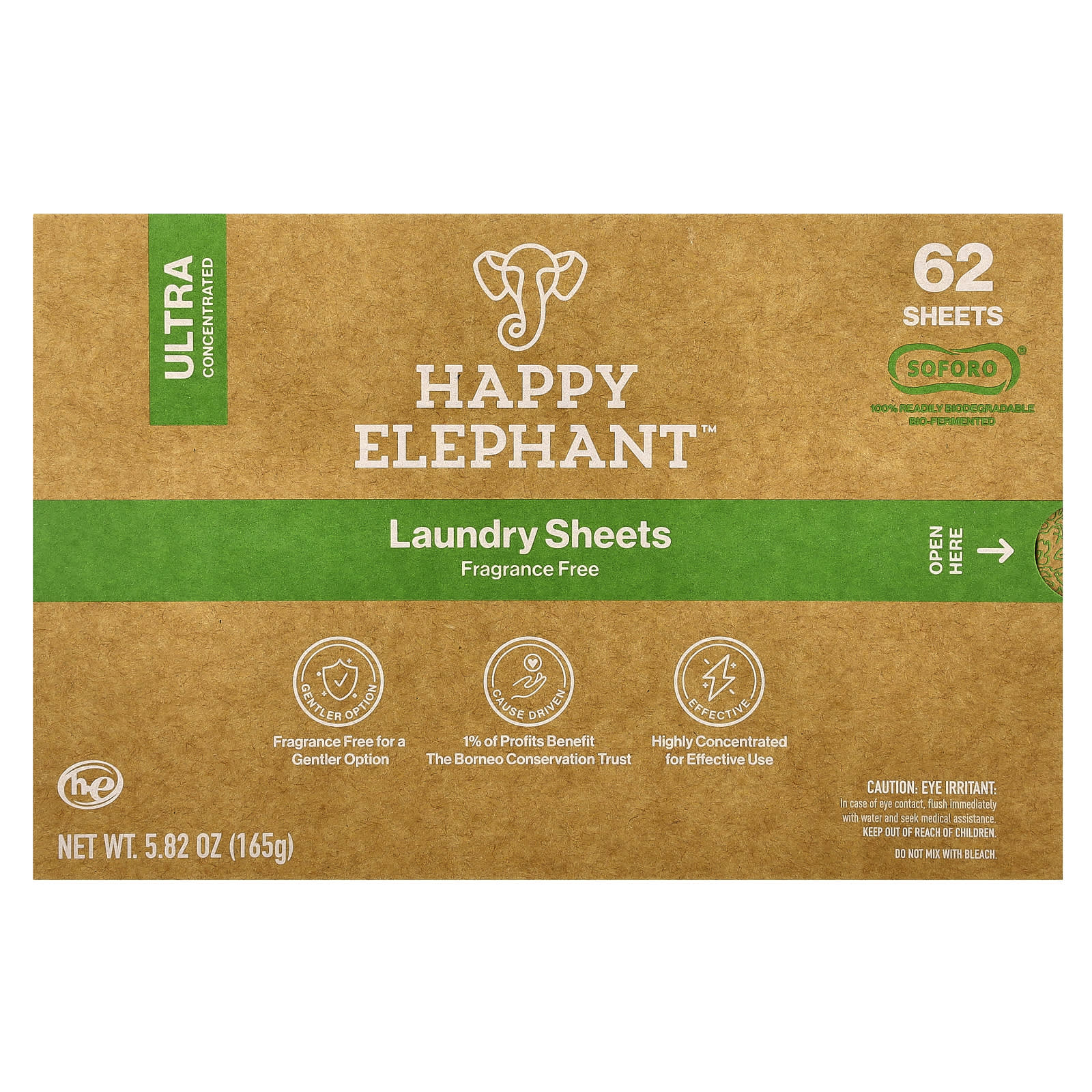 Happy Elephant, Laundry Sheets, Fragrance Free, 62 Sheets, 5.82 oz (165 g)