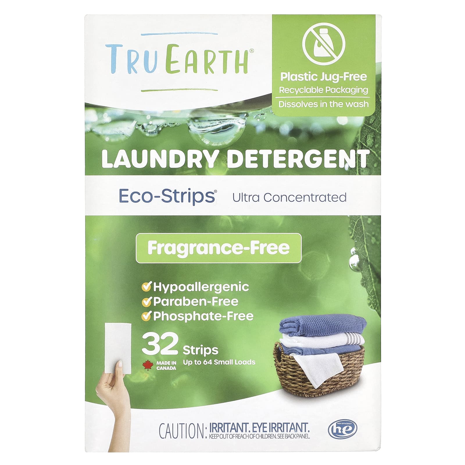Tru Earth, Eco-Strips®, Laundry Detergent, Ultra Concentrated, Fragrance Free, 32 Strips