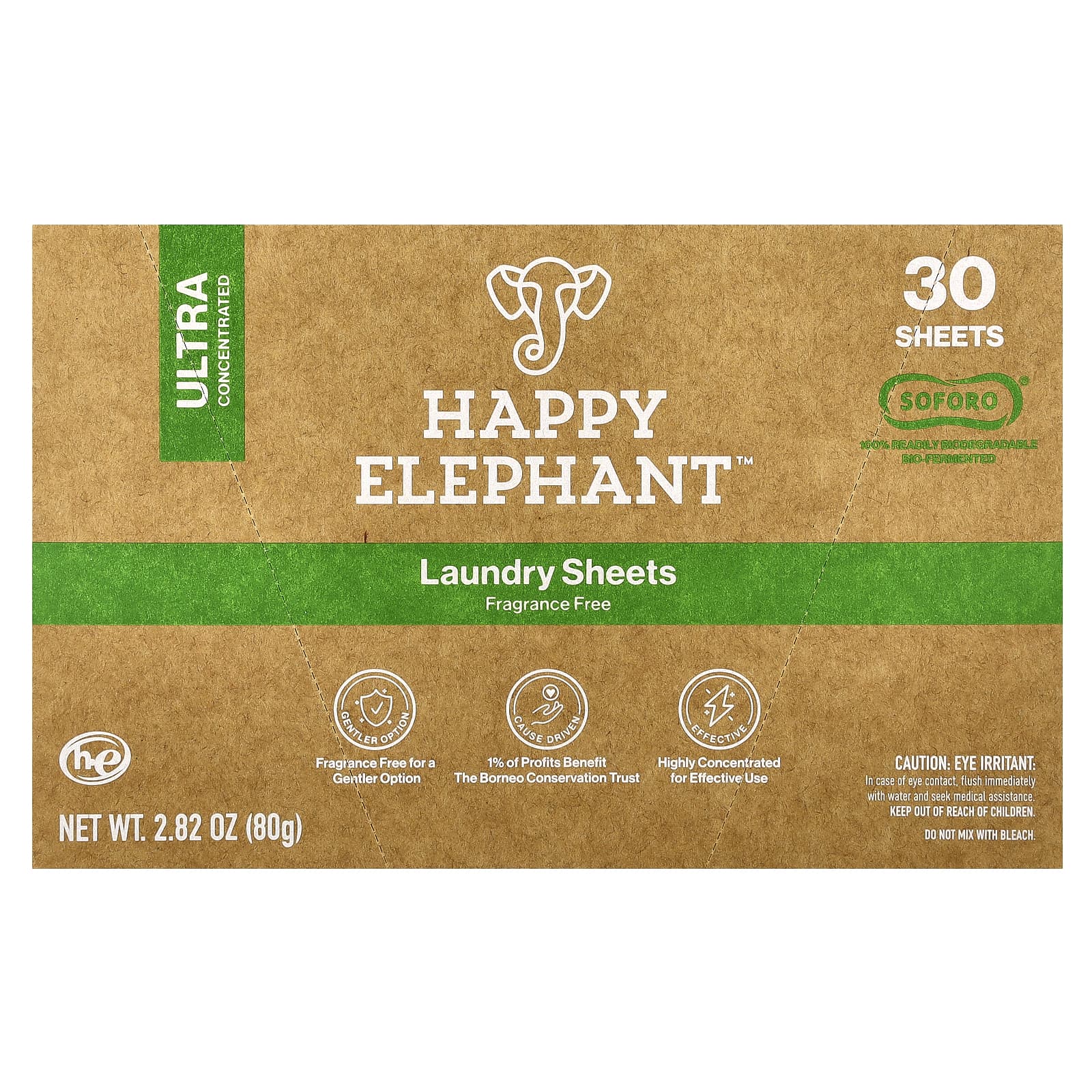 Happy Elephant, Laundry Sheets, Fragrance Free , 30 Sheets, 2.82 oz (80 g)