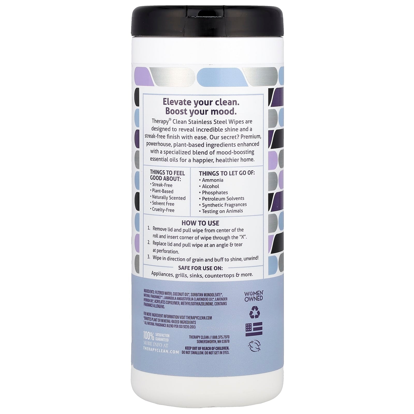 Therapy Clean, Stainless Steel, Clean & Polish Wipes, Fresh Lavender , 30 Wipes