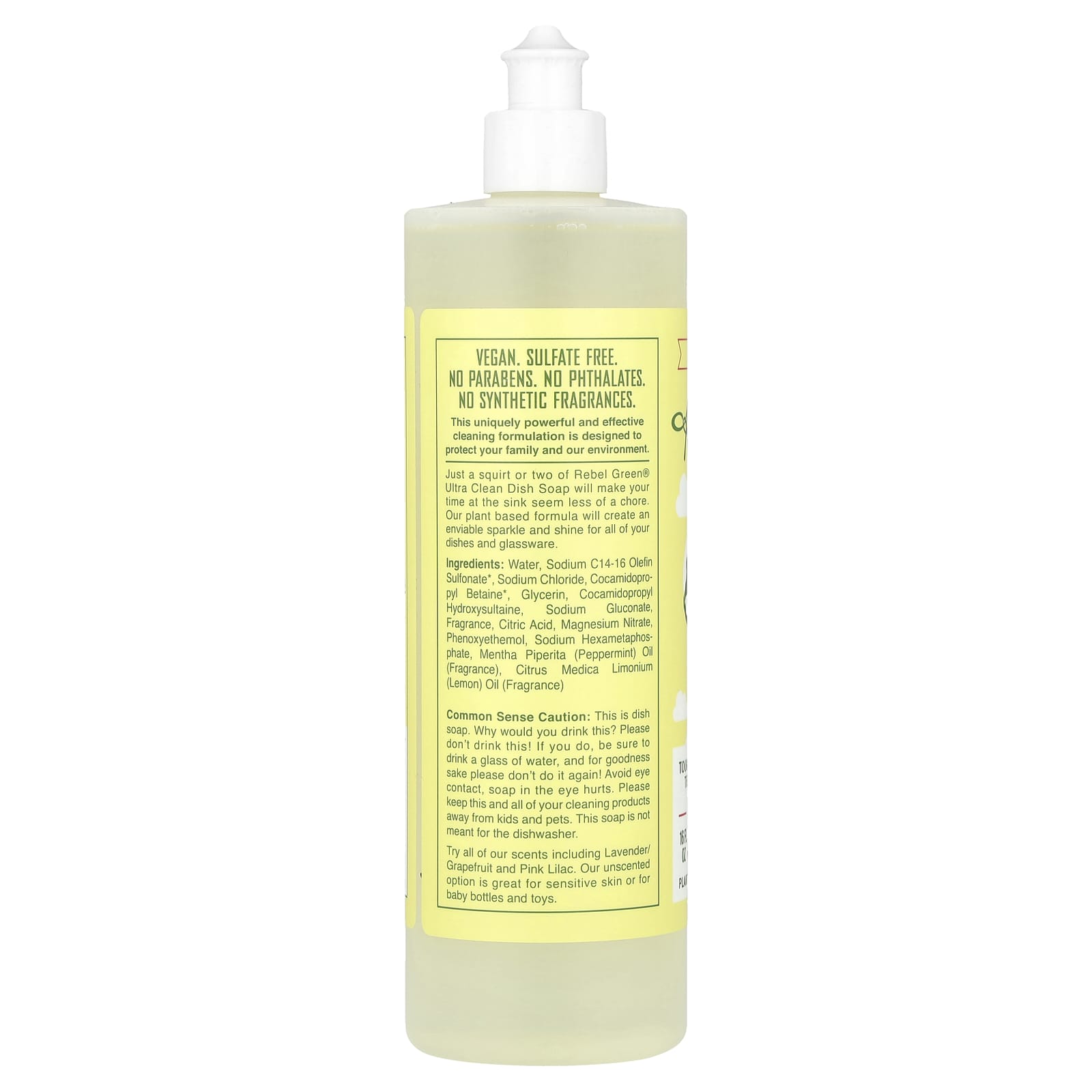 Rebel Green, Ultra Clean Dish Soap, Peppermint & Lemon, 16 fl oz (473 ml)