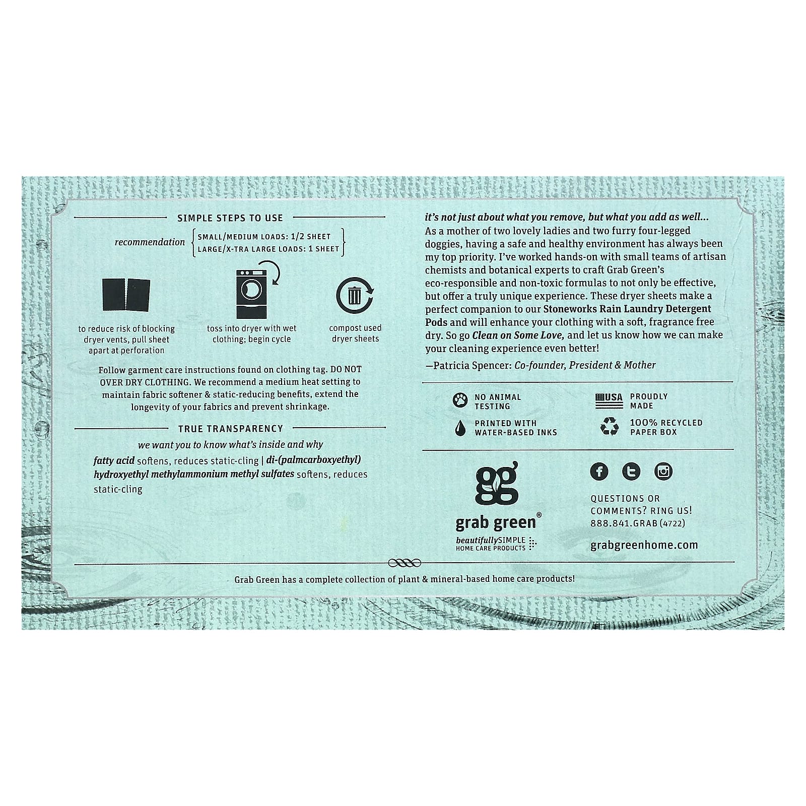 Grab Green, Stoneworks, Dryer Sheets, Rain, 80 Compostable Sheets