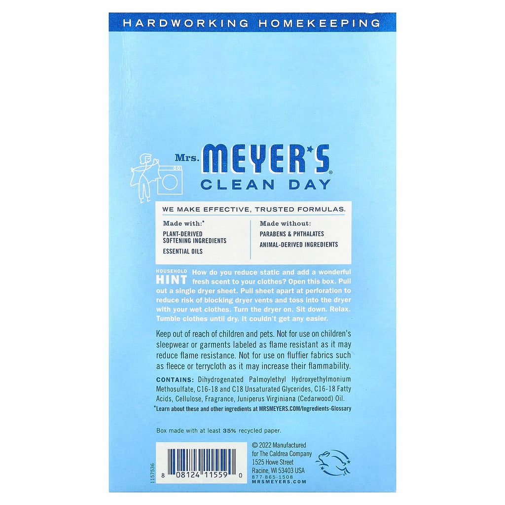 Mrs. Meyers Clean Day, Dryer Sheets, Rain Water , 80 Sheets