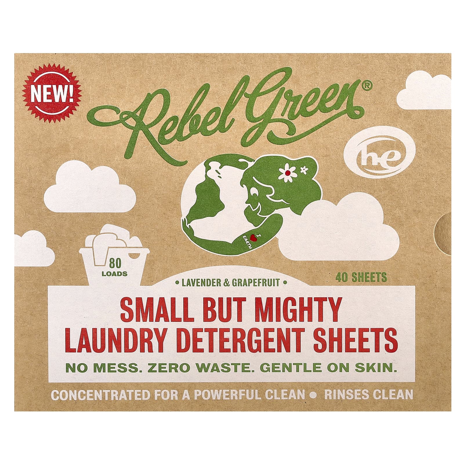 Rebel Green, Small But Mighty Laundry Detergent Sheets, Lavender & Grapefruit, 40 Sheets