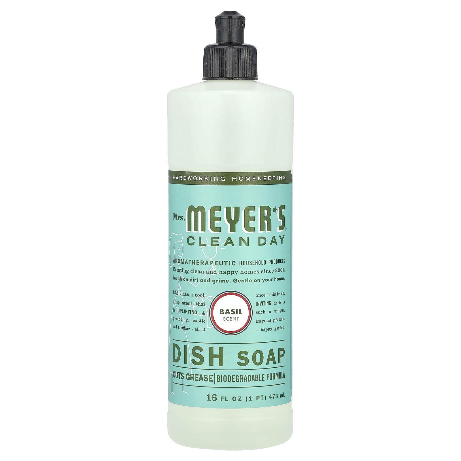Mrs. Meyers Clean Day, Dish Soap, Basil Scent, 16 fl oz (473 ml)
