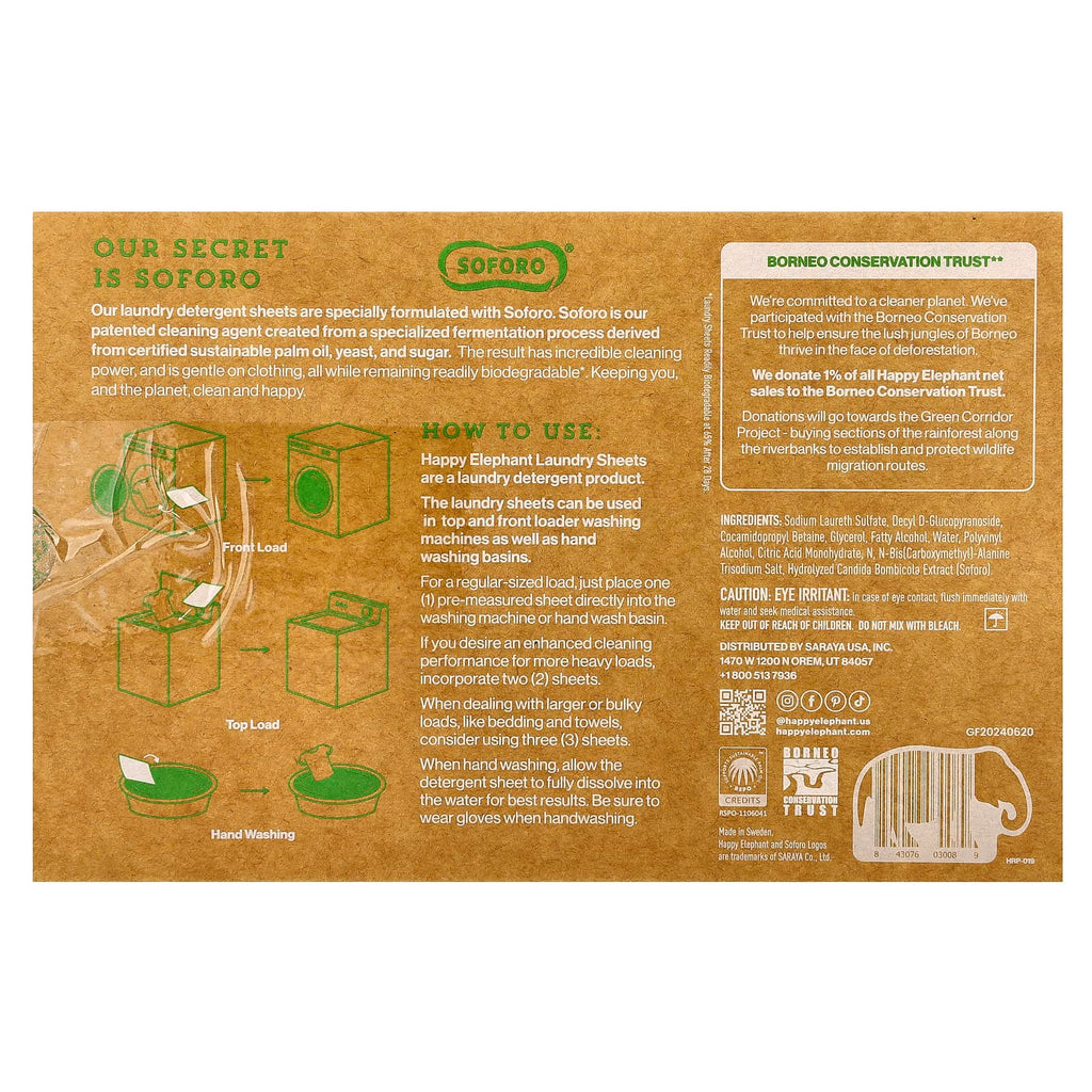 Happy Elephant, Laundry Sheets, Fragrance Free, 62 Sheets, 5.82 oz (165 g)