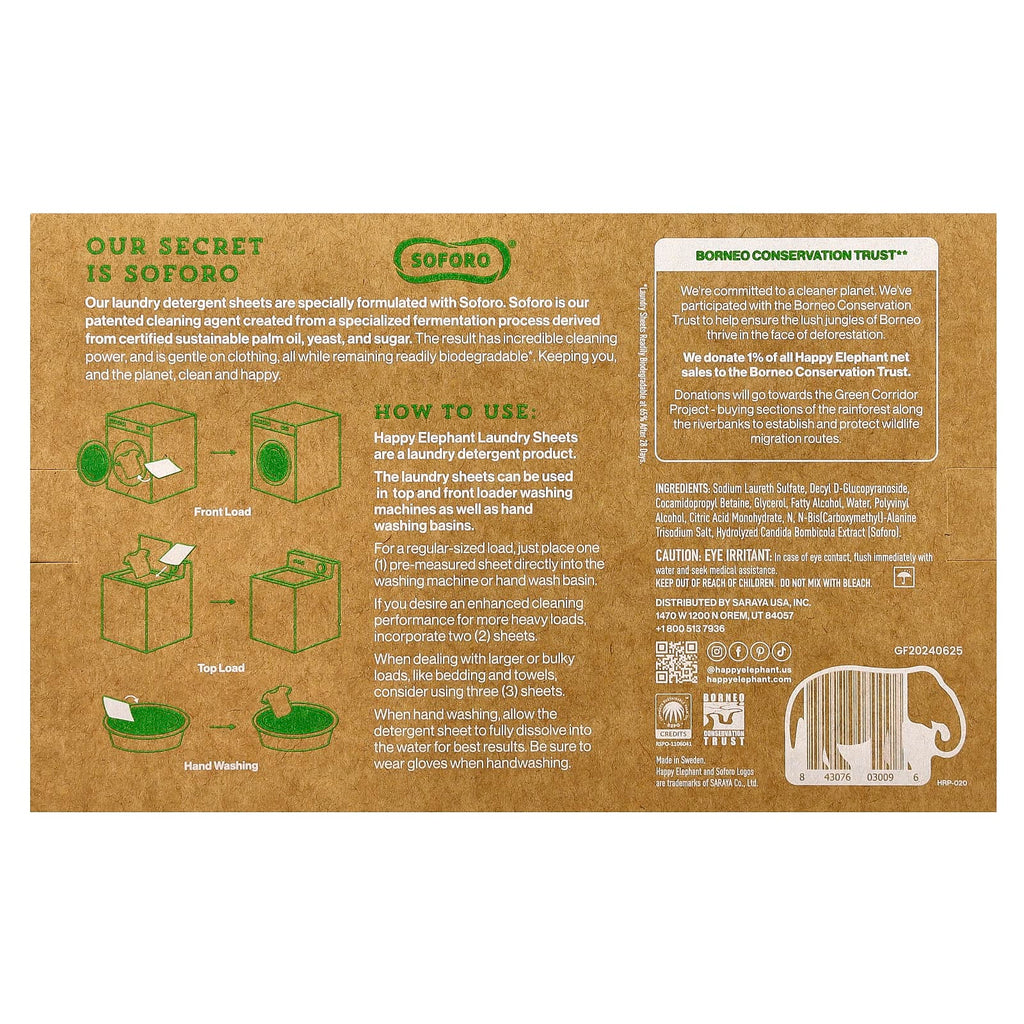 Happy Elephant, Laundry Sheets, Fragrance Free , 30 Sheets, 2.82 oz (80 g)