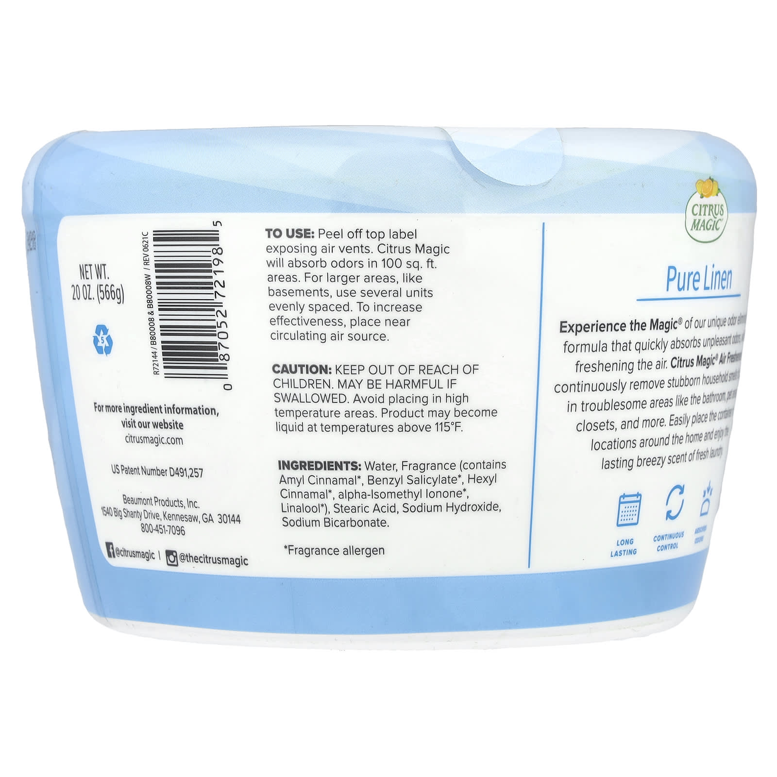 Citrus Magic, Air Freshener, Pure Linen, 20 oz (566 g)