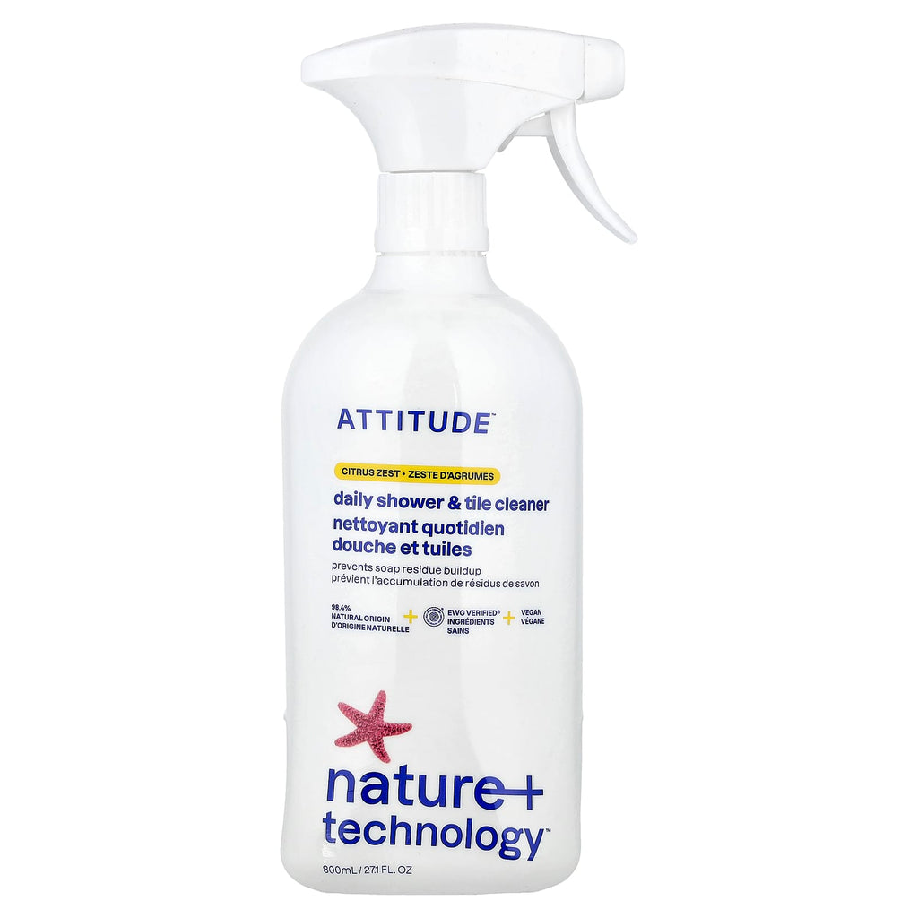 ATTITUDE, Nature + Technology™, Daily Shower & Tile Cleaner, Citrus Zest, 27.1 fl oz (800 ml)