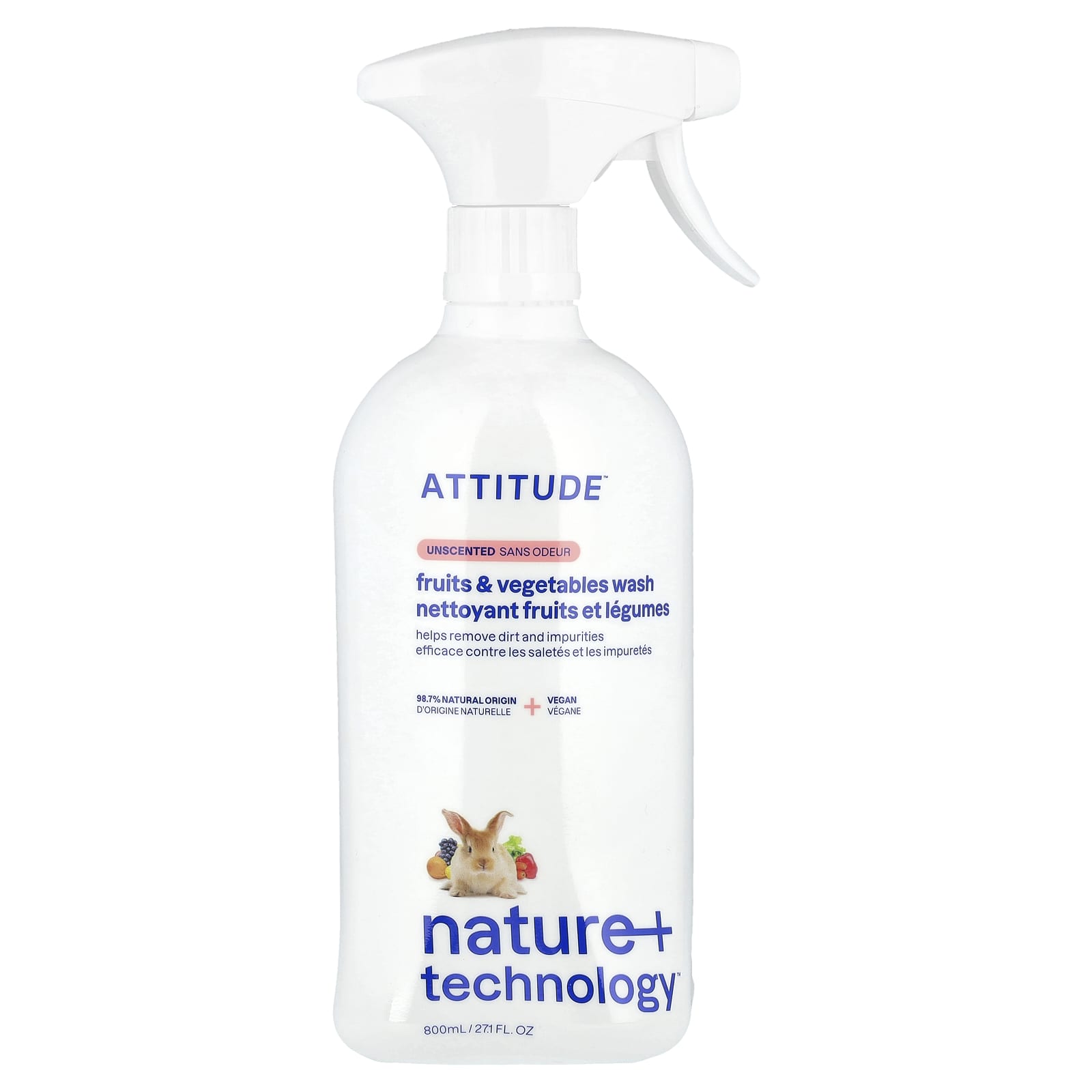 ATTITUDE, Nature + Technology™, Fruit & Vegetables Wash, Unscented, 27.1 fl oz (800 ml)