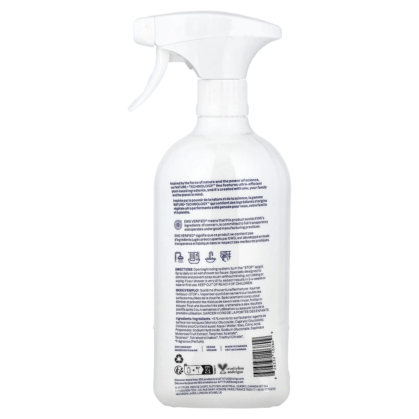 ATTITUDE, Nature + Technology™, Daily Shower & Tile Cleaner, Citrus Zest, 27.1 fl oz (800 ml)