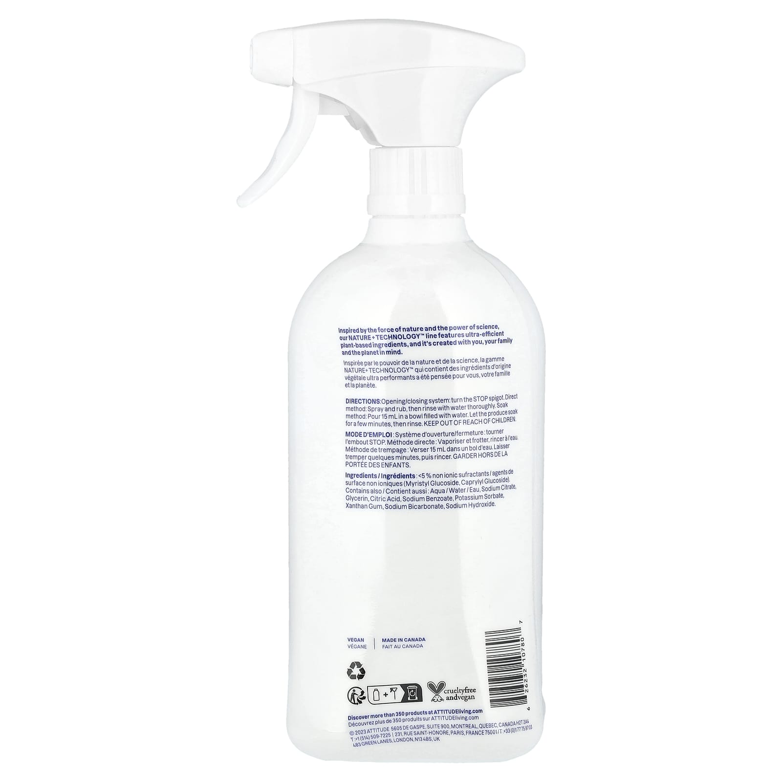 ATTITUDE, Nature + Technology™, Fruit & Vegetables Wash, Unscented, 27.1 fl oz (800 ml)