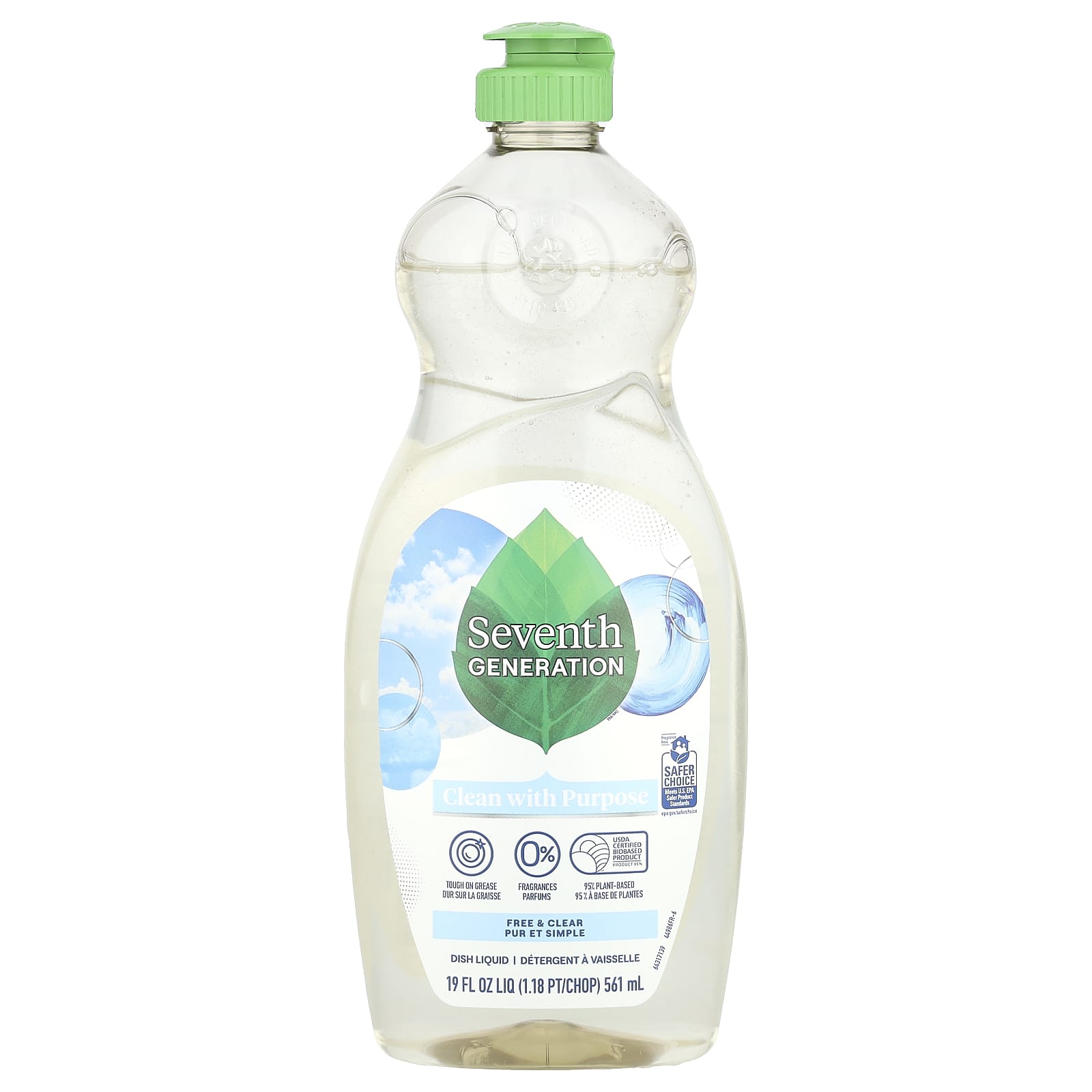 Seventh Generation, Dish Liquid, Free & Clear, 19 fl oz (561 ml)