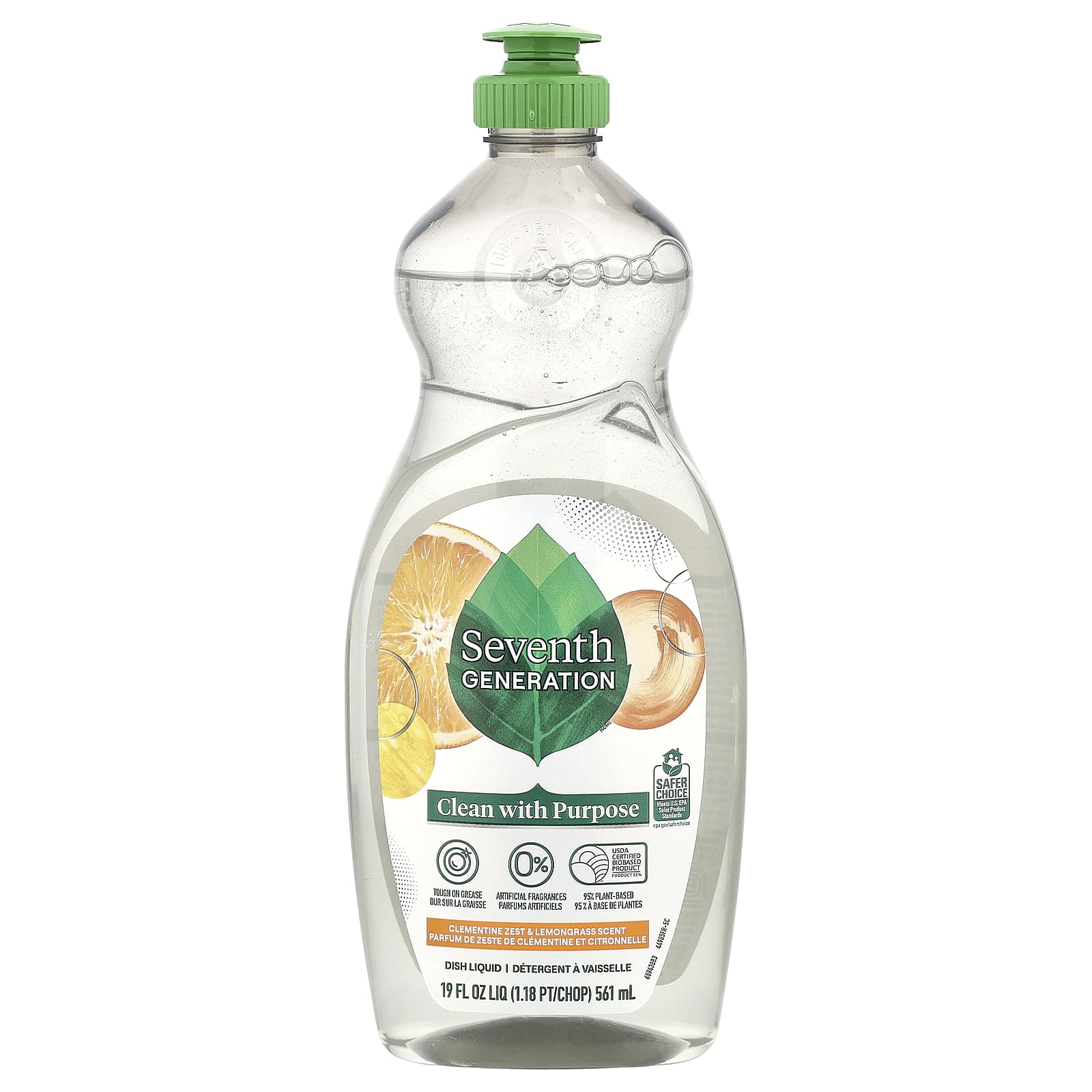 Seventh Generation, Dish Liquid, Clementine Zest & Lemongrass , 19 fl oz (561 ml)