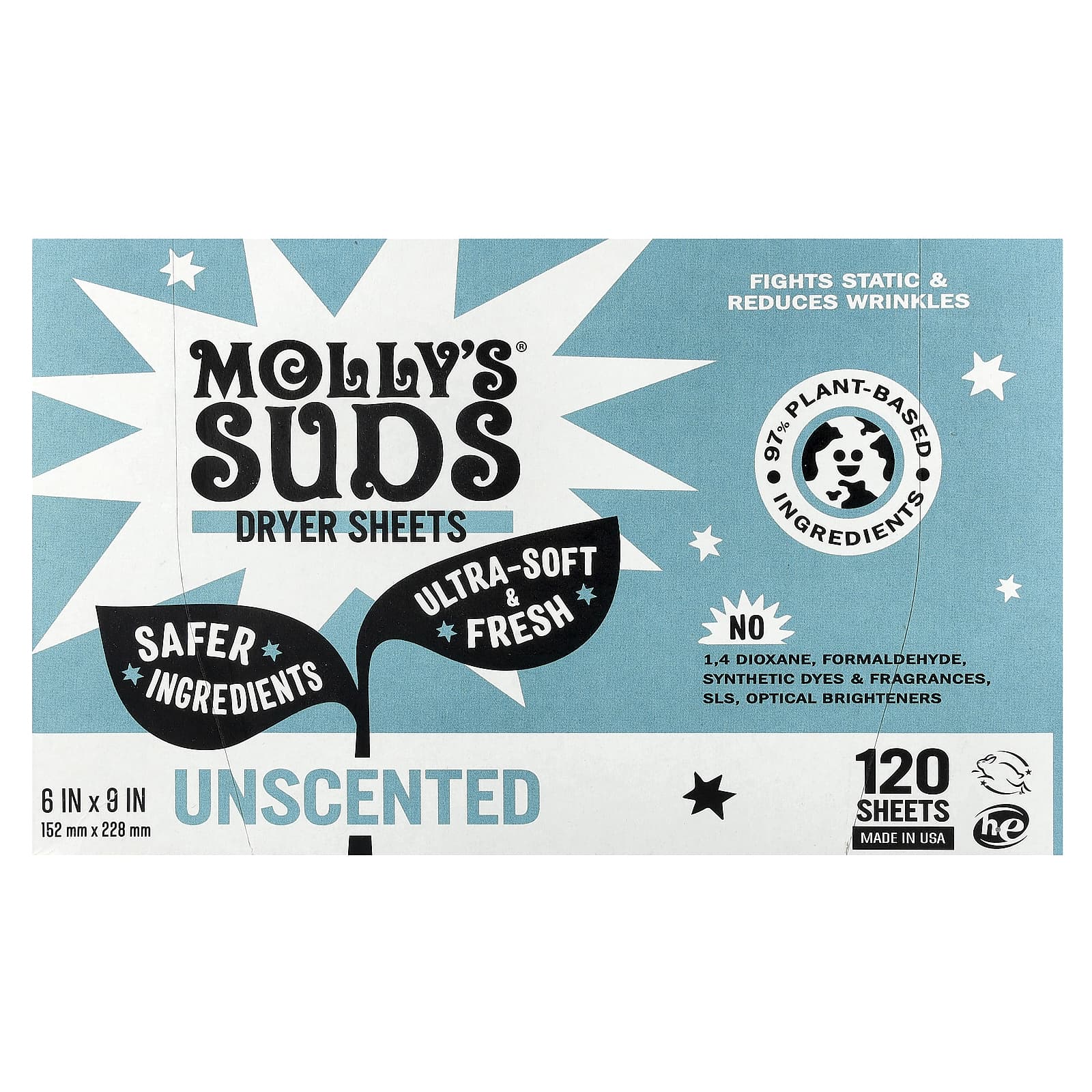Molly's Suds, Dryer Sheets, Unscented, 120 Sheets