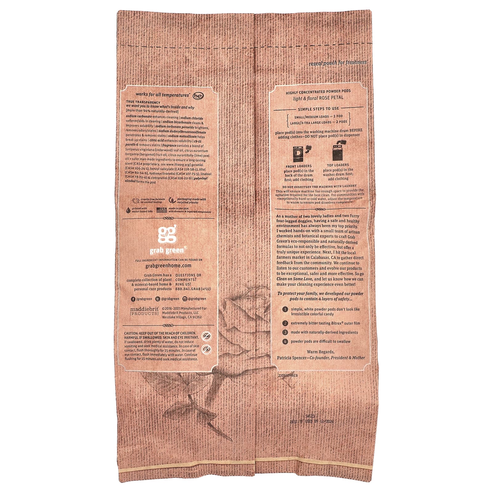 Grab Green, Stoneworks®, Laundry Detergent Pods, Rose Petal, 50 Loads, 1.65 lbs (750 g)